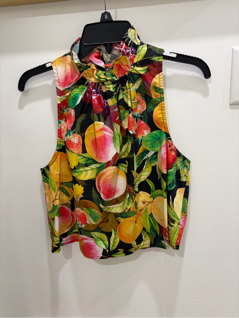 Anthropologie Maeve Black Multi Fruit-Print High Neck Sleeveless Top